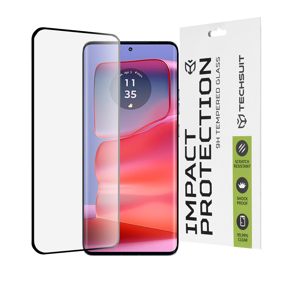 Techsuit Displayschutzfolie für Motorola Edge 50 Pro, gehärtetes Glas, Full Glue, 111D, Schwarz