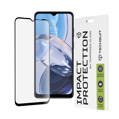 Techsuit Displayschutzfolie für Motorola Moto E22i / E22, gehärtetes Glas, Full Glue, 111D, Schwarz