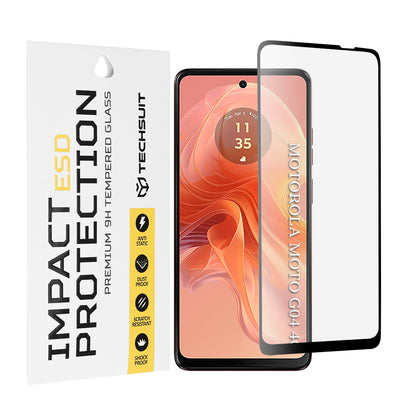 Techsuit Screen Protector Film for Motorola Moto G04s / E14 / G24 Power / G04 / G24, Tempered Glass, Full Glue, Black