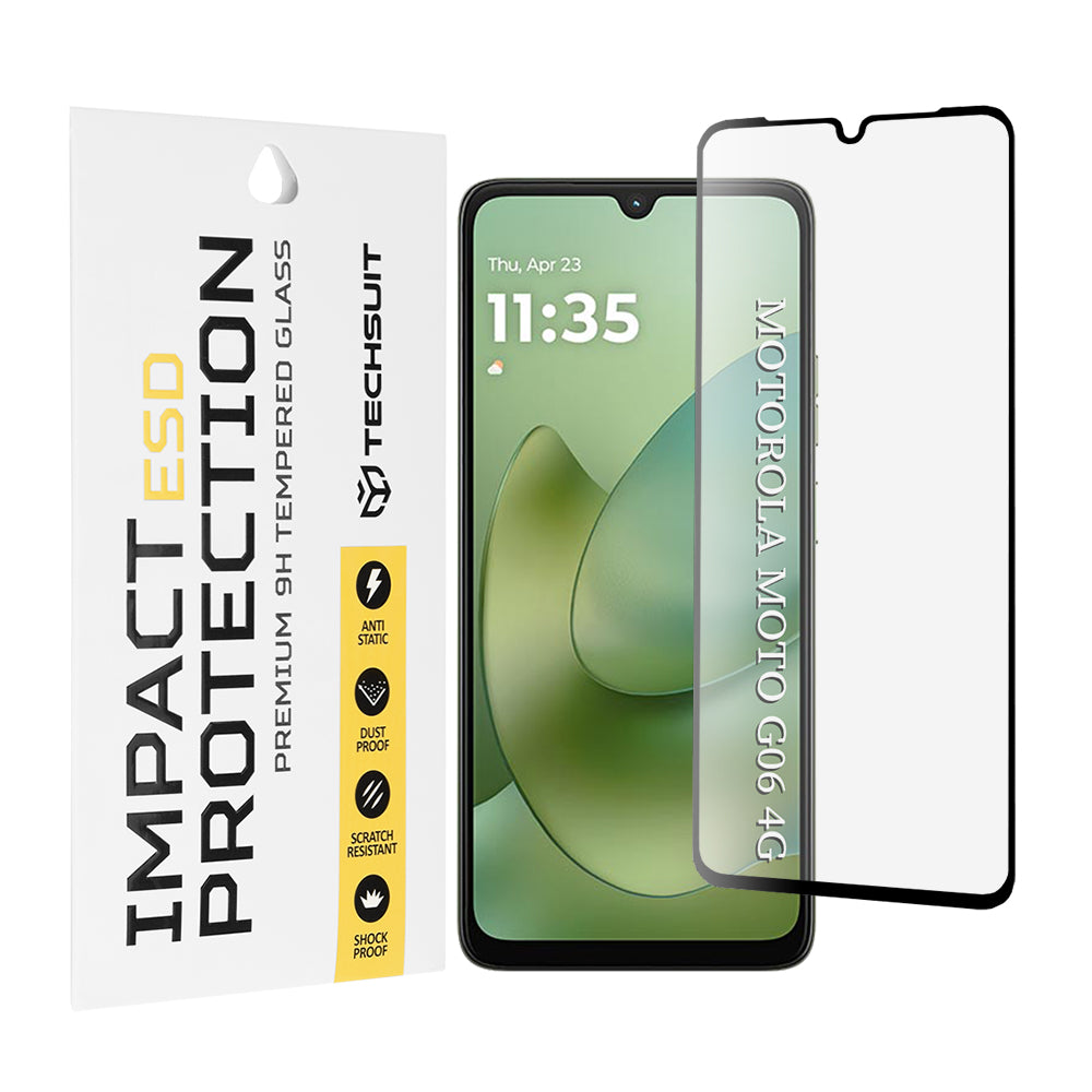 Displayschutzfolie Techsuit für Motorola Moto G06 Power / G06, gehärtetes Glas, vollflächiger Kleber, Schwarz