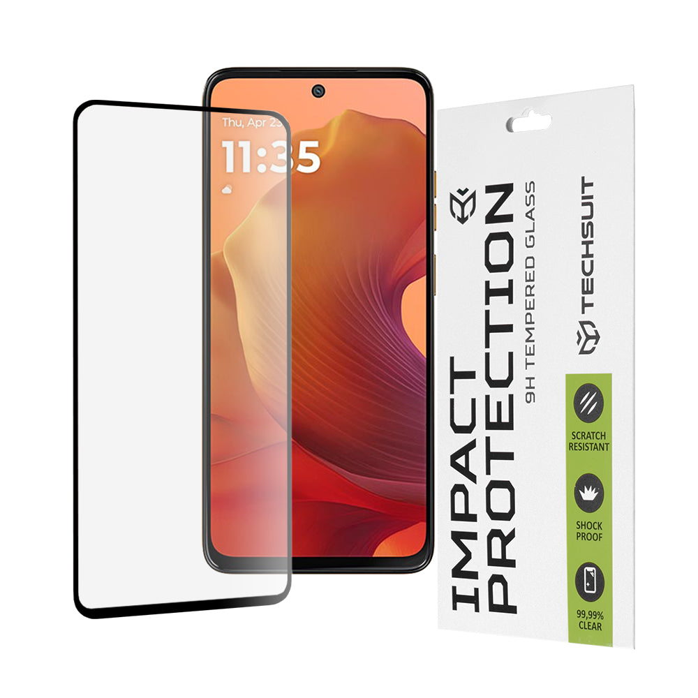 Techsuit Displayschutzfolie für Motorola Moto G15 / G15 Power, gehärtetes Glas, Full Glue, 111D, Schwarz