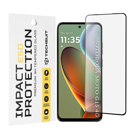 Techsuit Displayschutzfolie für Motorola Moto G15 / G15 Power, gehärtetes Glas, Full Glue, Schwarz