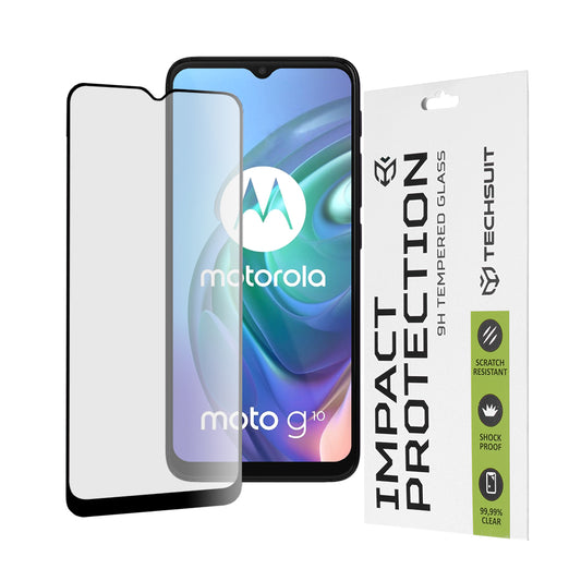 Techsuit Displayschutzfolie für Motorola Moto G30 / G20 / G10 / E7 Plus / G9 Play, gehärtetes Glas, Full Glue, 111D, Schwarz