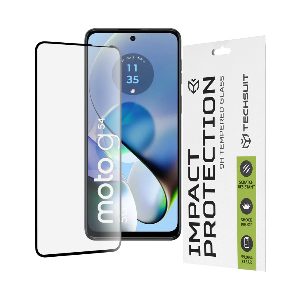 Techsuit Displayschutzfolie für Motorola Moto G64 / G54 Power Edition / G14 / G54, gehärtetes Glas, Full Glue, 111D, Schwarz