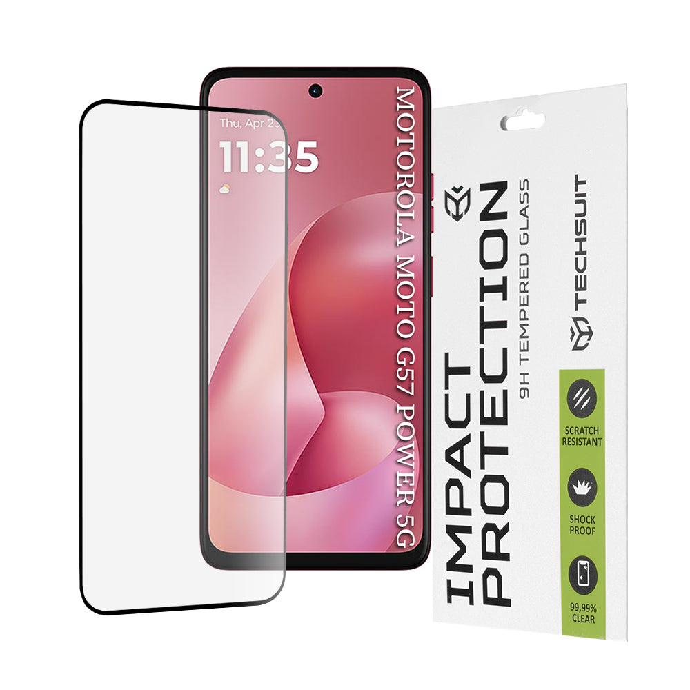 Film de protection d'écran Techsuit pour Motorola Moto G67 Power / G57 Power, Verre Trempé, Full Glue, 111D, Noir