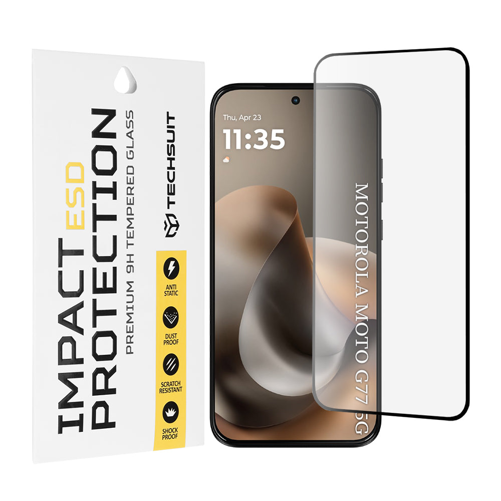 Film de protection d'écran Techsuit pour Motorola Moto G77 / G67, Verre trempé, Collage intégral, Noir