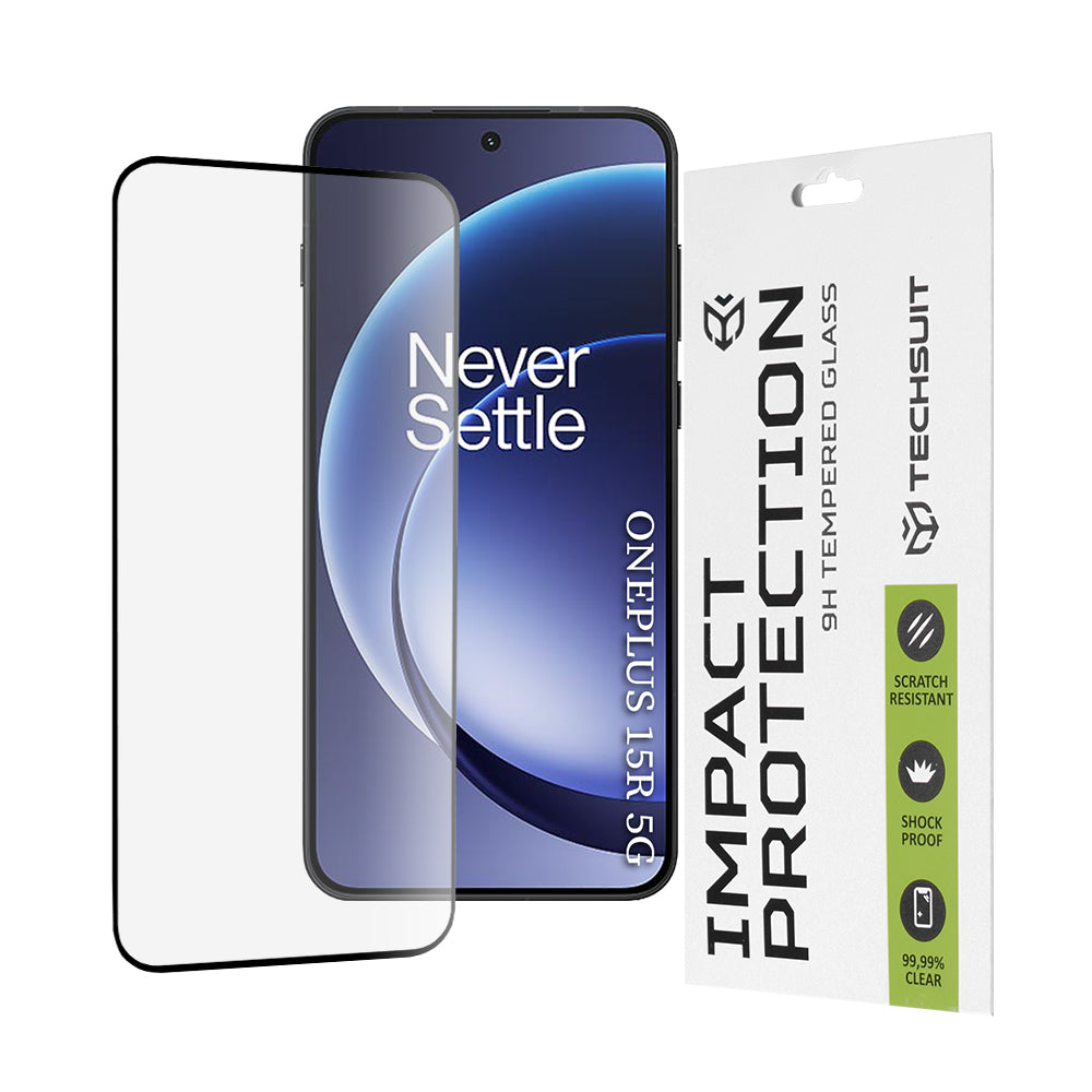 Schutzfolie Techsuit für OnePlus 15R, gehärtetes Glas, Full Glue, 111D, Schwarz
