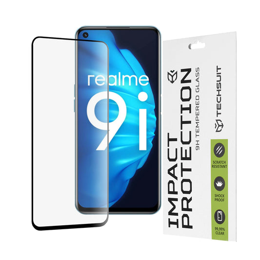 Film de protection d'écran Techsuit pour OnePlus Nord CE 2 Lite 5G / Realme Narzo 50 / 9 5G / 9i / 9 Pro, Verre trempé, Full Glue, 111D, Noir