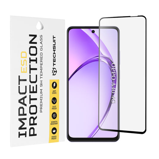Techsuit Displayschutzfolie für Oppo A3 4G / A3 5G, gehärtetes Glas, Full Glue, schwarz