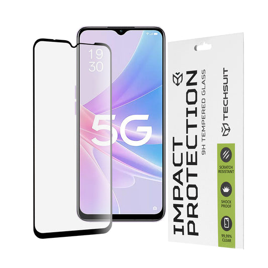 Film de protection d'écran Techsuit pour Oppo A58 5G / A78 5G, Verre trempé, Full Glue, 111D, Noir