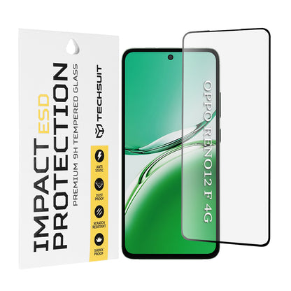 Techsuit Displayschutzfolie für Oppo Reno12 FS 5G / Reno12 FS 4G / Reno12 F 4G / Reno12 F, gehärtetes Glas, Vollkleber, Schwarz