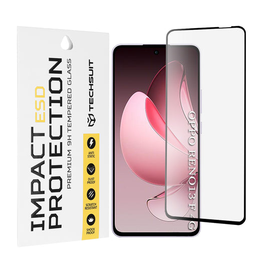 Film de protection d'écran Techsuit pour Oppo Reno13 FS 5G / Reno13 F 4G / Reno13 F, Verre trempé, Collage intégral, Noir