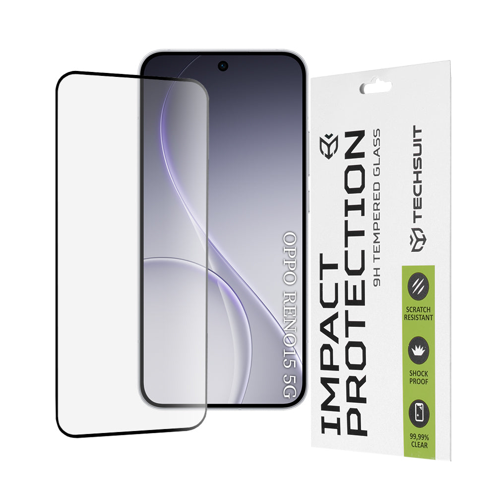Film de protection d'écran Techsuit pour Oppo Reno15, Verre Trempé, Full Glue, 111D, Noir