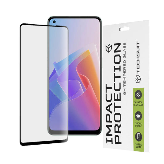 Techsuit Displayschutzfolie für Oppo Reno8 Lite / Reno7 / Reno7 Lite / Oneplus Nord N20 5G, gehärtetes Glas, Full Glue, 111D, Schwarz
