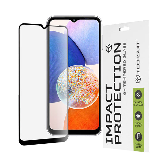 Techsuit Displayschutzfolie für Samsung Galaxy A14 A145 / A14 5G A146, gehärtetes Glas, Full Glue, 111D, Schwarz