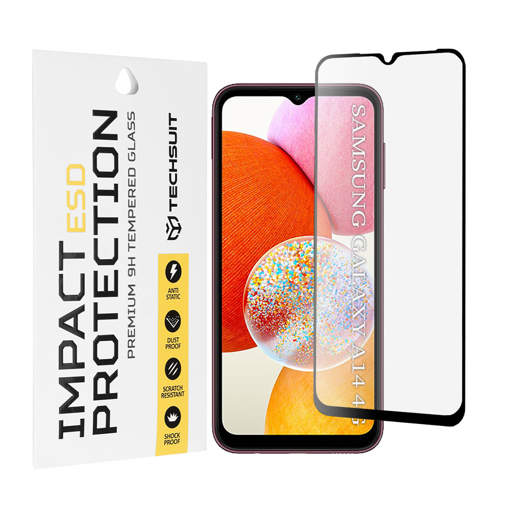 Film de protection d'écran Techsuit pour Samsung Galaxy A14 A145 / A14 5G A146, Verre trempé, Full Glue, Noir