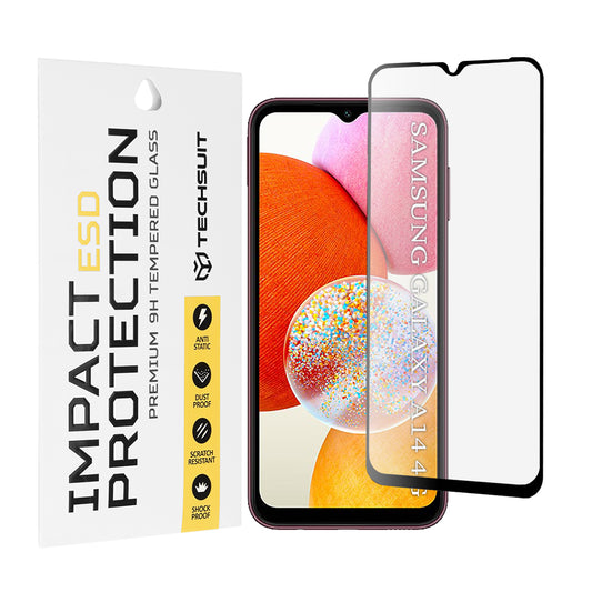 Film de protection d'écran Techsuit pour Samsung Galaxy A14 A145 / A14 5G A146, Verre trempé, Full Glue, Noir