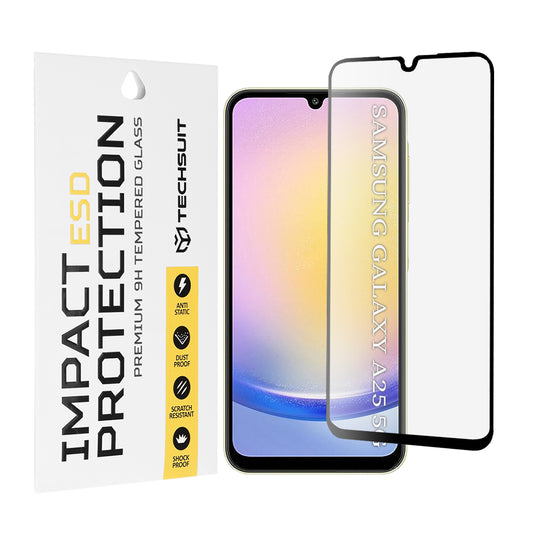 Film de protection d'écran Techsuit pour Samsung Galaxy A25 A256, Verre trempé, Full Glue, Noir