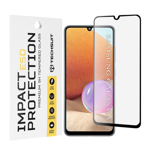 Film de protection d'écran Techsuit pour Samsung Galaxy A32 A325, Verre trempé, Full Glue, Noir