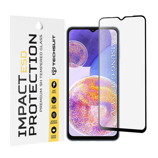 Film de protection d'écran Techsuit pour Samsung Galaxy M13 M135 / F13 E135 / A23 5G A236 / A23 A235 / M23 M236, Verre trempé, Collage intégral, Noir
