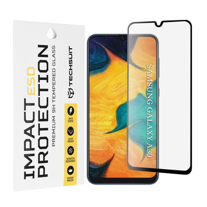 Techsuit Displayschutzfolie für Samsung Galaxy M31 M315 / M21 M215 / A50s A507 / A30s A307 / M30s M307, gehärtetes Glas, Full Glue, Schwarz