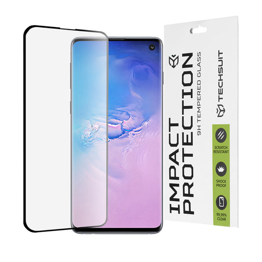 Film de protection d'écran Techsuit pour Samsung Galaxy S10 G973, Verre trempé, Full Glue, 111D, Noir
