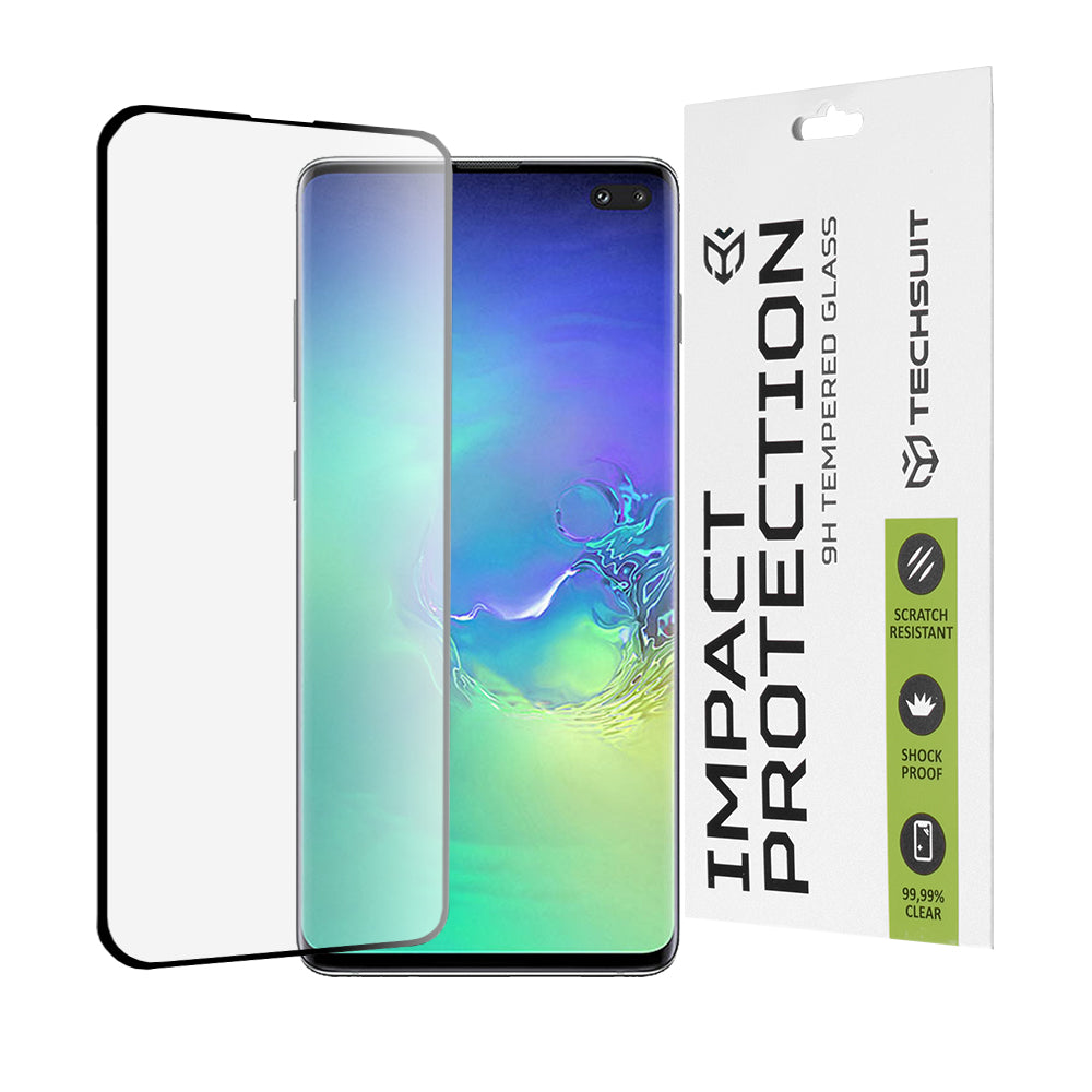 Techsuit Screen Protector Film for Samsung Galaxy S10+ G975, Tempered Glass, Full Glue, 111D, Black