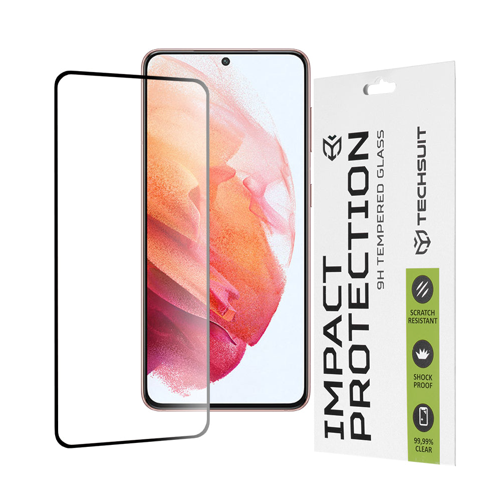 Techsuit Displayschutzfolie für Samsung Galaxy S21 5G G991, gehärtetes Glas, Full Glue, 111D, Schwarz