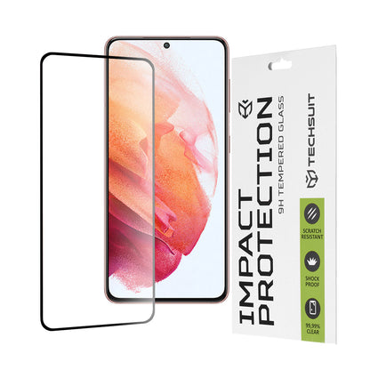 Techsuit Displayschutzfolie für Samsung Galaxy S21 5G G991, gehärtetes Glas, Full Glue, 111D, Schwarz