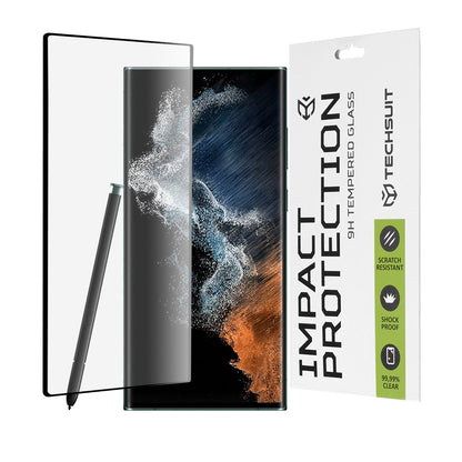 Film de protection d'écran Techsuit pour Samsung Galaxy S22 Ultra 5G S908, Verre trempé, Full Glue, 111D, Noir