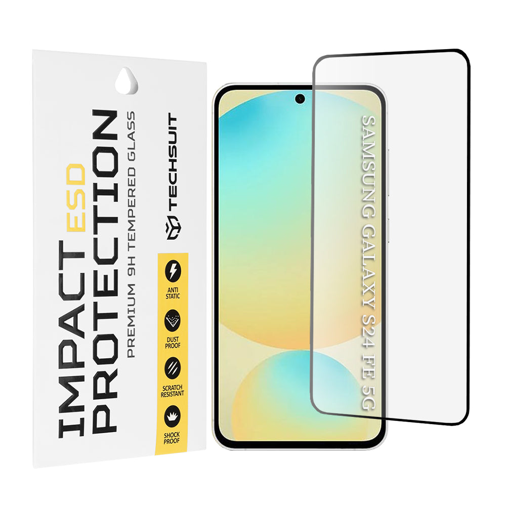 Techsuit Screen Protector Film for Samsung Galaxy S24 FE S721, Tempered Glass, Full Glue, Black