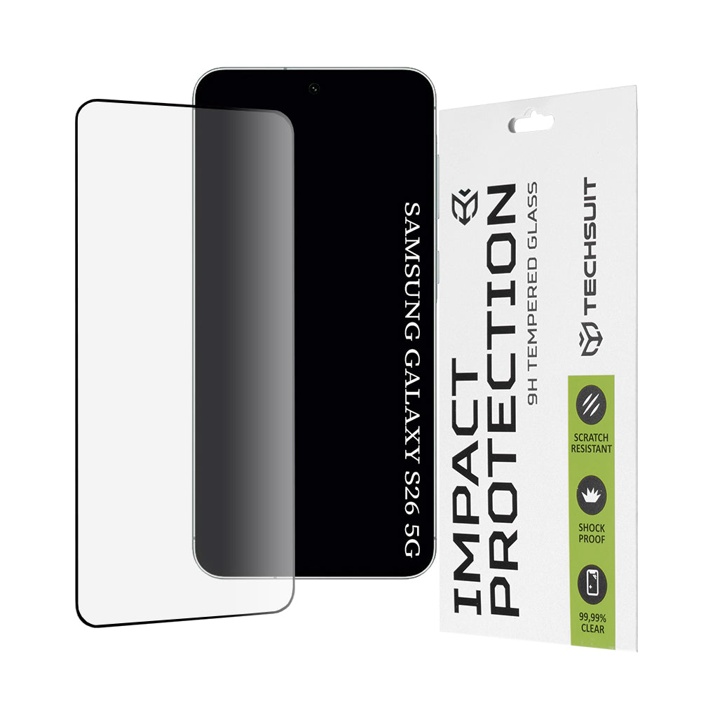 Schutzfolie Techsuit für Samsung Galaxy S26 S942, gehärtetes Glas, Full Glue, 111D, Schwarz