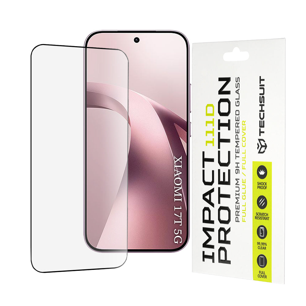 Techsuit Displayschutzfolie für Xiaomi 17T, gehärtetes Glas, Full Glue, 111D, Schwarz