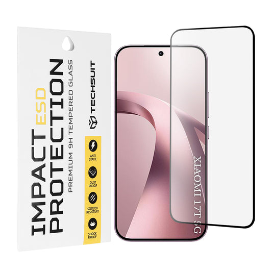 Film de protection d'écran Techsuit pour Xiaomi 17T, Verre trempé, Collage intégral, Noir