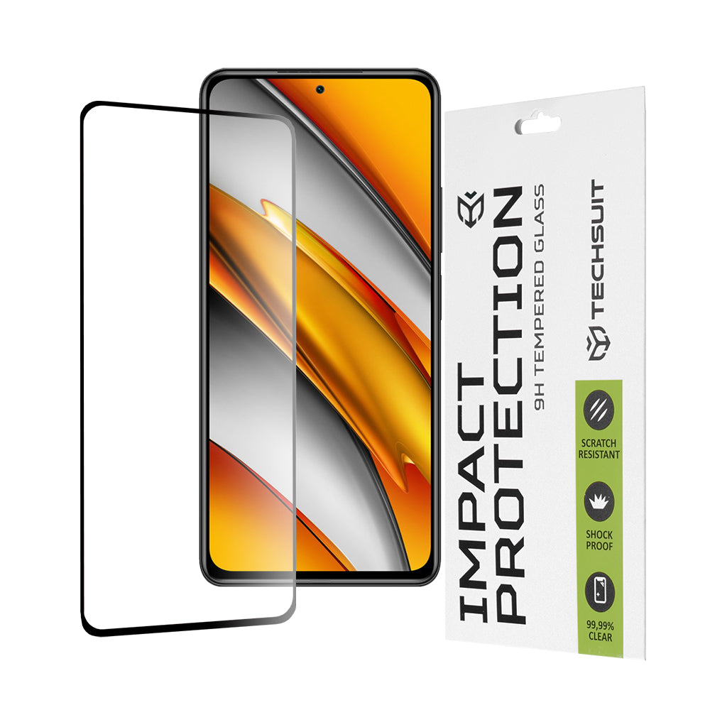 Techsuit Displayschutzfolie für Xiaomi Poco F3 / Mi 11i, gehärtetes Glas, Full Glue, 111D, Schwarz
