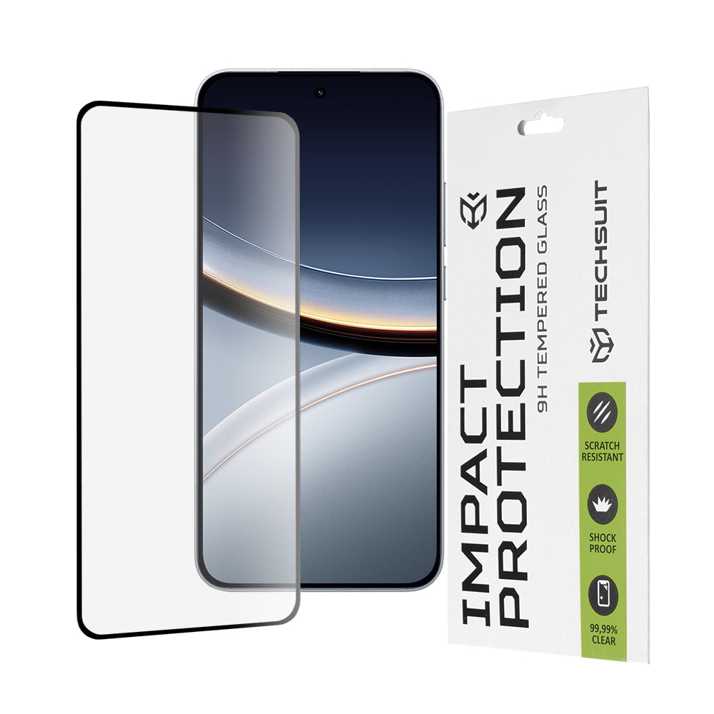 Techsuit Displayschutzfolie für Xiaomi Poco F7, gehärtetes Glas, Full Glue, 111D, Schwarz
