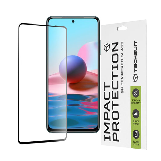 Film de protection d'écran Techsuit pour Xiaomi Poco M5s / Redmi Note 10S / Note 10, Verre trempé, Full Glue, 111D, Noir