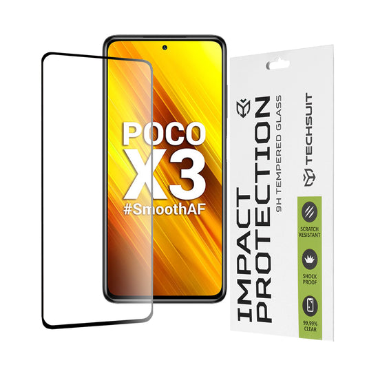 Film de protection d'écran Techsuit pour Xiaomi Poco X3 Pro / X3 NFC / X3, Verre trempé, Full Glue, 111D, Noir
