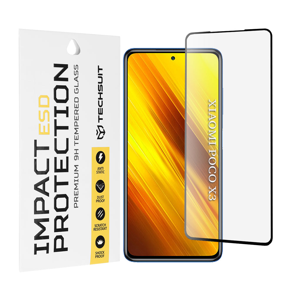 Techsuit Screen Protector Film for Xiaomi Poco X3 Pro / X3 NFC / X3, Tempered Glass, Full Glue, Black