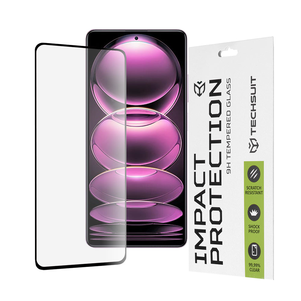 Film de protection d'écran Techsuit pour Xiaomi Poco X5 Pro / Redmi Note 12 Pro 5G / Note 12 Pro+, Verre Trempé, Full Glue, 111D, Noir
