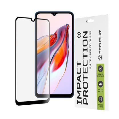 Techsuit Displayschutzfolie für Xiaomi Redmi 12C / 10C / Poco C40, gehärtetes Glas, Full Glue, 111D, Schwarz