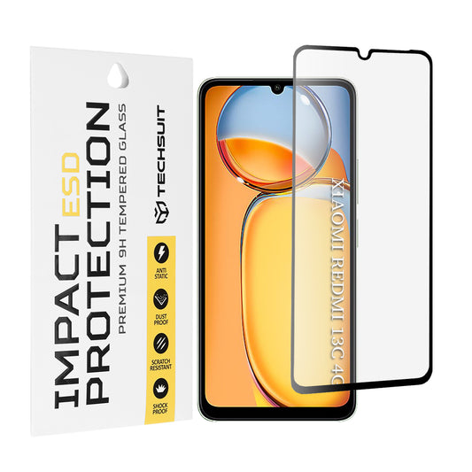 Film de protection d'écran Techsuit pour Xiaomi Redmi 13C 5G / 13C / Poco C65, Verre trempé, Collage intégral, Noir