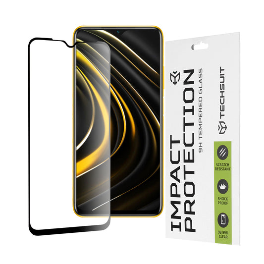 Film de protection d'écran Techsuit pour Xiaomi Redmi 9 Power / 9T / Poco M3, Verre trempé, Full Glue, 111D, Noir