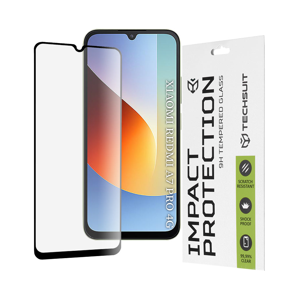 Techsuit Displayschutzfolie für Xiaomi Redmi A7 Pro 4G, gehärtetes Glas, Full Glue, 111D, Schwarz