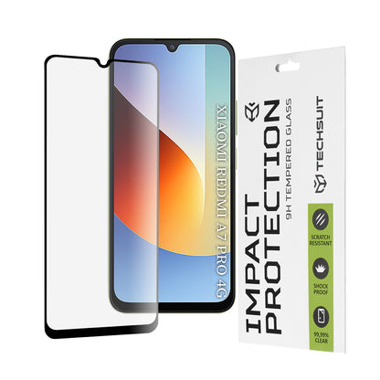 Techsuit Displayschutzfolie für Xiaomi Redmi A7 Pro 4G, gehärtetes Glas, Full Glue, 111D, Schwarz