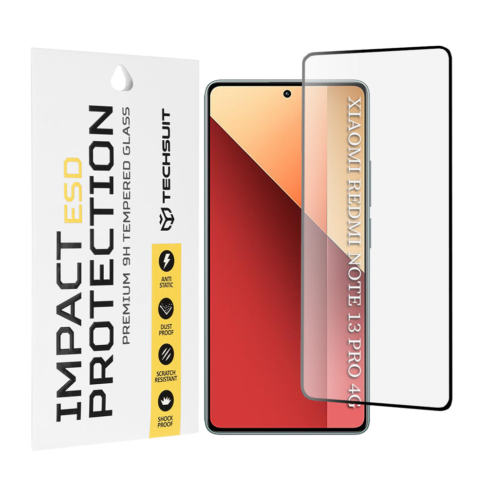 Techsuit Displayschutzfolie für Xiaomi Redmi Note 13 Pro 4G / Poco M6 Pro 4G, gehärtetes Glas, Full Glue, Schwarz
