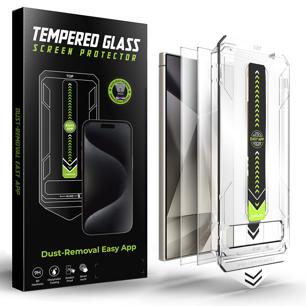 Film de protection d'écran Techsuit TitanGlass CrystalHD pour Samsung Galaxy S24 Ultra S928, Verre Trempé, Collage Complet, Lot de 2 pièces