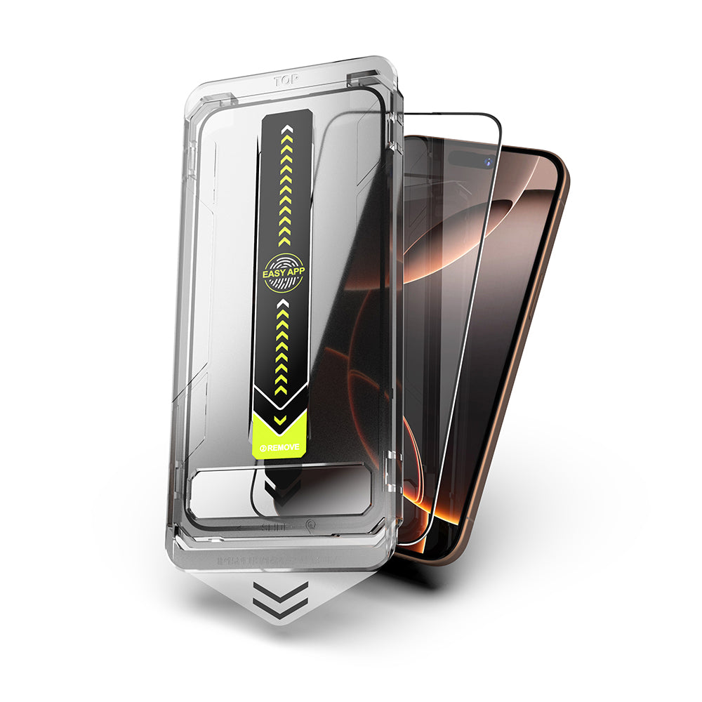 Film de protection d'écran Techsuit TitanGlass pour Apple iPhone 16 Plus / 15 Plus, Verre trempé, Collage intégral, Noir