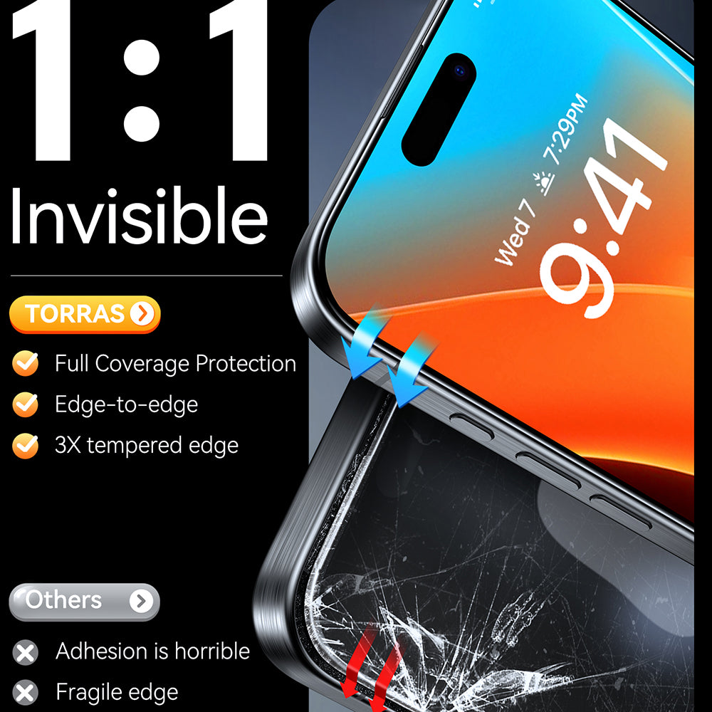 Film de protection d'écran Torras GlassGo Install Master pour Apple iPhone 16 Pro Max, Verre Trempé, Collage Complet, Noir