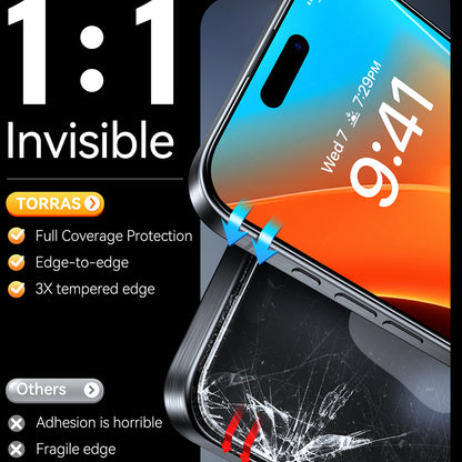 Film de protection d'écran Torras GlassGo Install Master pour Apple iPhone 16 Pro Max, Verre Trempé, Collage Complet, Noir